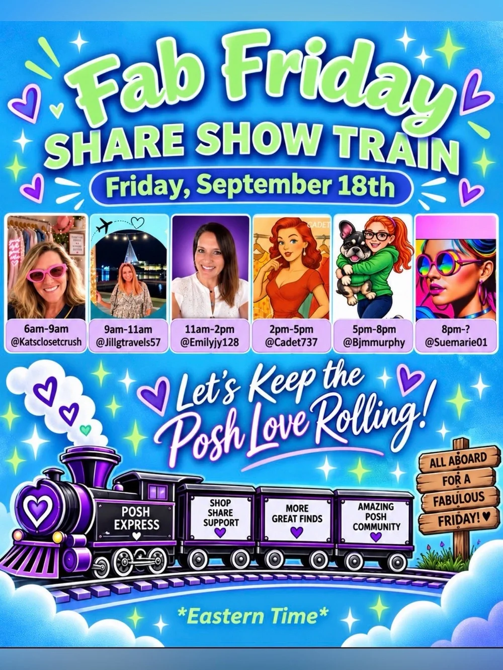 Express Fab Friday Share Show Train Poster - Blue & Purple